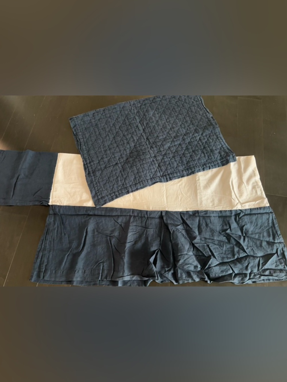 Pottery Barn Linen Crib Skirt and Baby Quilt , Navy